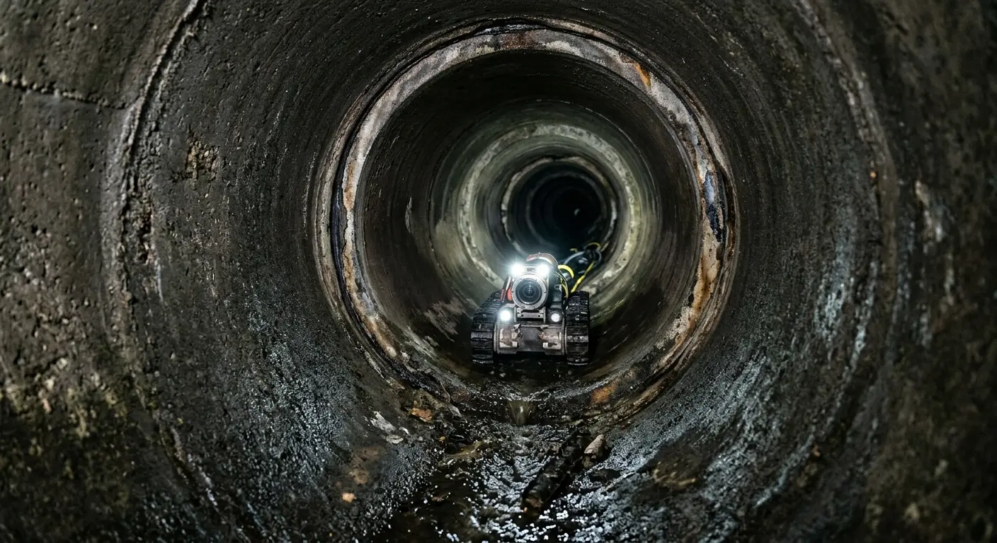 Robotic sewer camera inspecting pipe interior for Sewer Line Repair in Lima