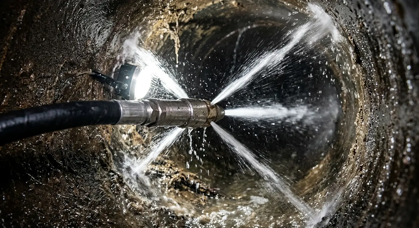 High-pressure hydro jetting nozzle cleaning sewer pipe for Emergency Drain Service in Lima